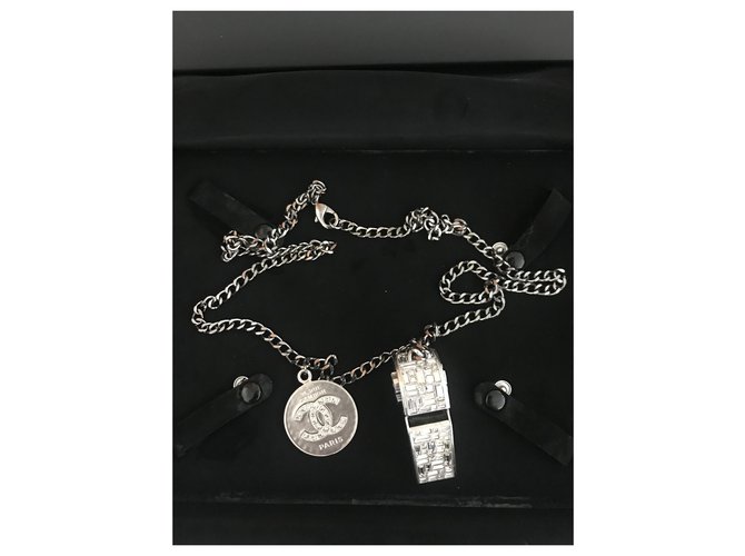 Cambon Chanel Long necklaces Silvery Steel  ref.285482