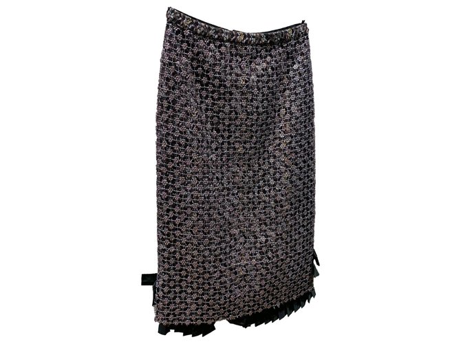 Sofia Coppola Louis Vuitton Warm LV midiskirt Black Pink Beige Bronze Wool Viscose Polyamide  ref.285518