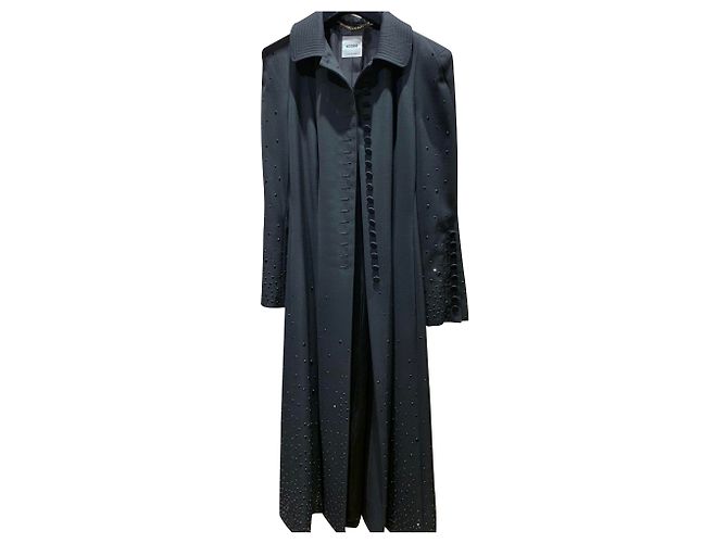 Abrigo largo Moschino negro de algodón y viscosa