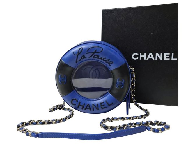Bolsa de corpo cruzada redonda do salva-vidas Chanel Azul escuro Couro  ref.285648