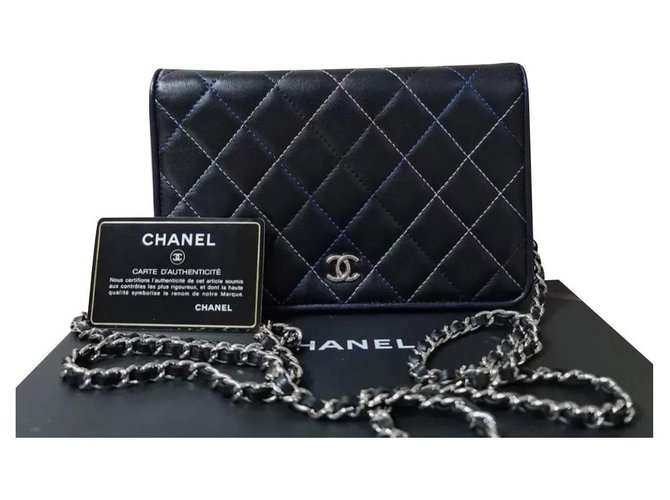 Chanel Quilted Multicolour Stitching Wallet On Chain Black Leather  ref.285650