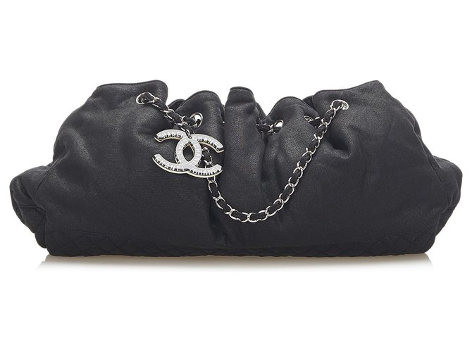 Bolso de hombro de algodón Chanel Melrose Cabas negro Paño  ref.285800