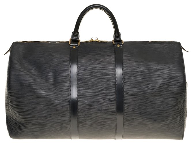 Very beautiful Louis Vuitton Keepall travel bag 50 black epi leather, garniture en métal doré  ref.285852