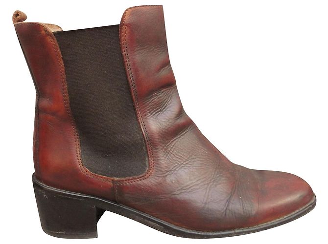 Autre Marque Botas Chelsea de cuero marrón talla 38 Marrón oscuro