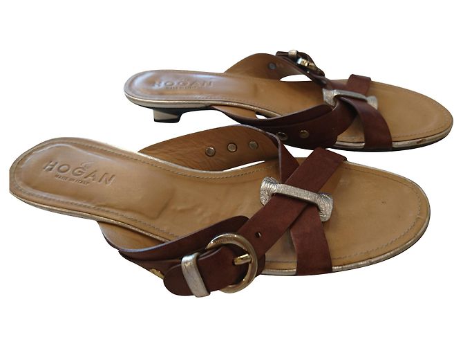 Mules Hogan en cuir doré cognac taille 40