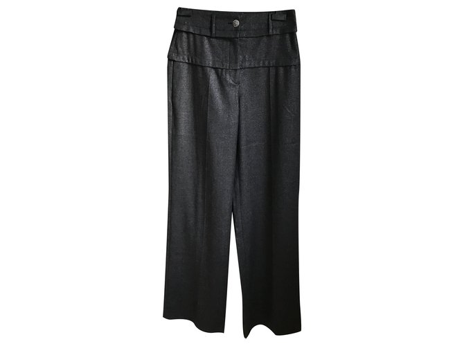 Bellissimi pantaloni Chanel Grigio antracite Lana  ref.285993