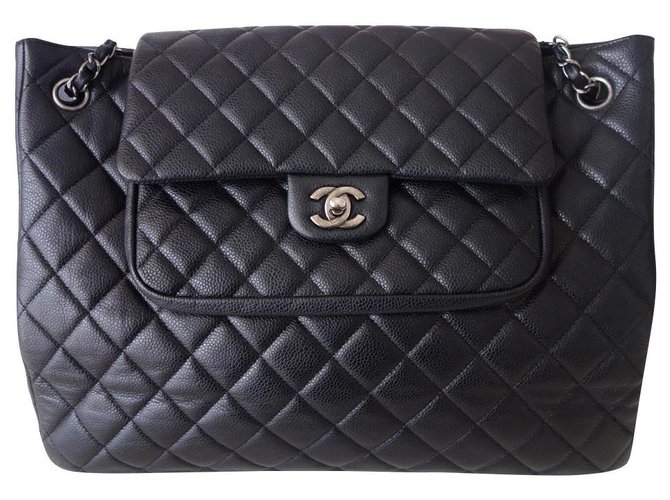 Chanel Shopping Bag Black Leather  ref.286024