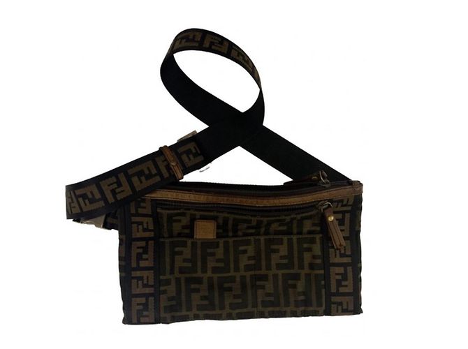 Borsa a Spalla Fendi Marrone Nero Cotone