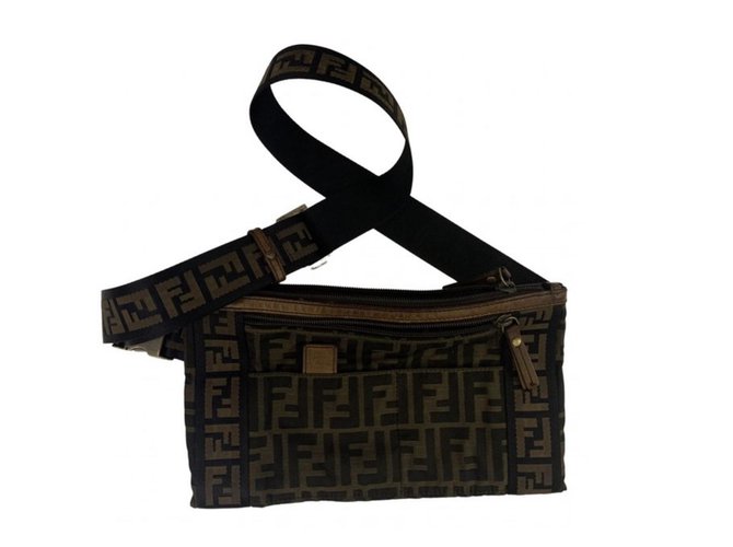 Fendi Malas Pastas Marrom Preto Algodão  ref.286041