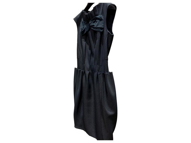 Louis Vuitton schwarzes Minikleid Seide Polyester Wolle  ref.286109