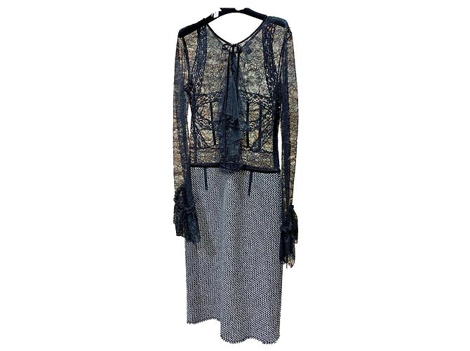 Louis Vuitton Midi Kleid schwarz weiß grau Baumwolle Wolle