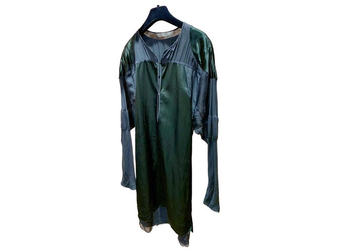 Reed Krakoff Vestido leve com mangas compridas Preto Verde escuro Viscose  ref.286133