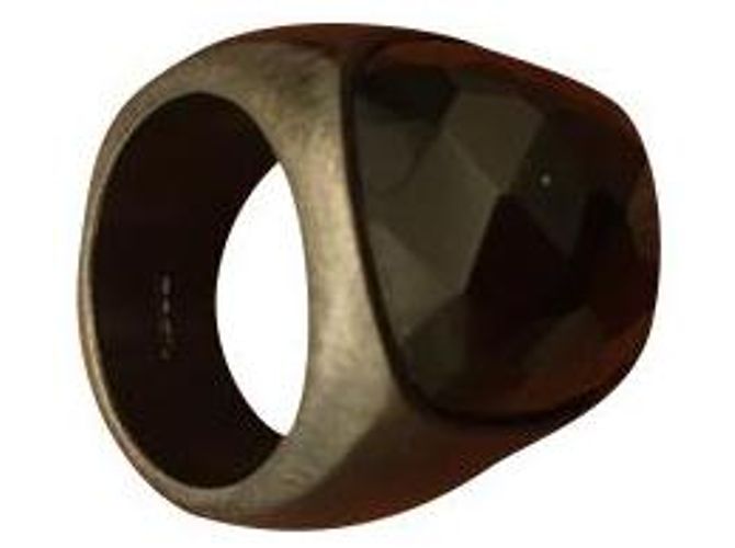 Autre Marque Breil Ring aus anthrazitfarbenem Satinstahl und schwarzem Achat Größe 54