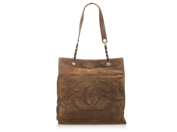 Chanel Brown CC Suede Tote Bag Dark brown Leather  ref.286359