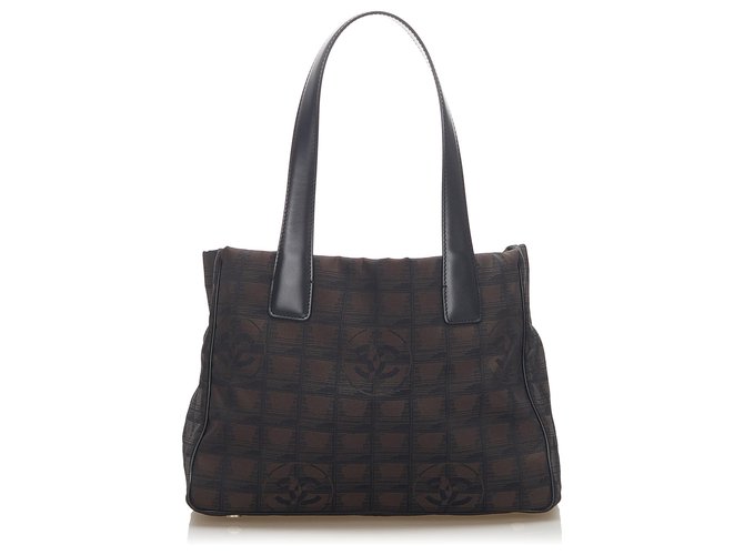 Chanel Brown New Travel Line Canvas Tote Bag Black Dark brown Leather Cloth Pony-style calfskin Cloth  ref.286360