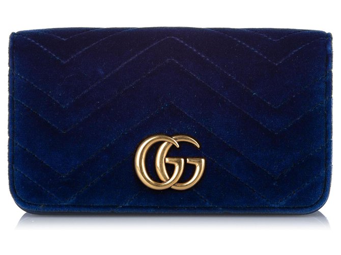 Gucci Blue Super Mini GG Marmont Velvet Crossbody Bag Dark blue Cloth  ref.286412