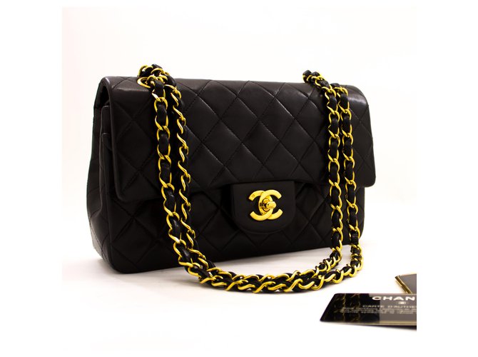 Chanel 2.55 à double rabat 9"Sac à bandoulière en chaîne Agneau noir Cuir  ref.286861