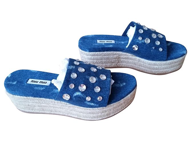 MIU MIU JEANS SABOT CON CRISTALLI Blu