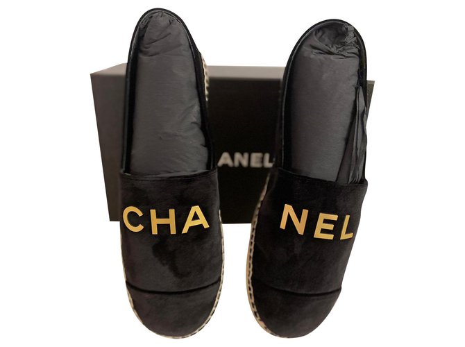 Cambon Chanel Alpargatas CHA NEL de terciopelo negro  ref.287128