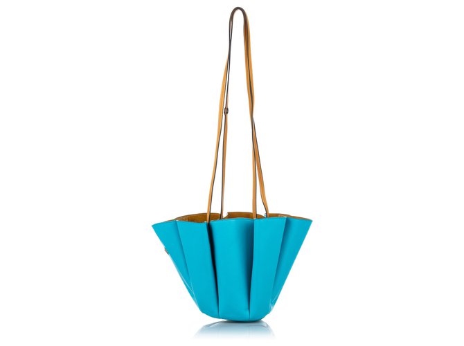 Lanvin Blue Margeurite Bicolor Leather Bucket Bag Brown Light brown Turquoise Pony-style calfskin  ref.287205