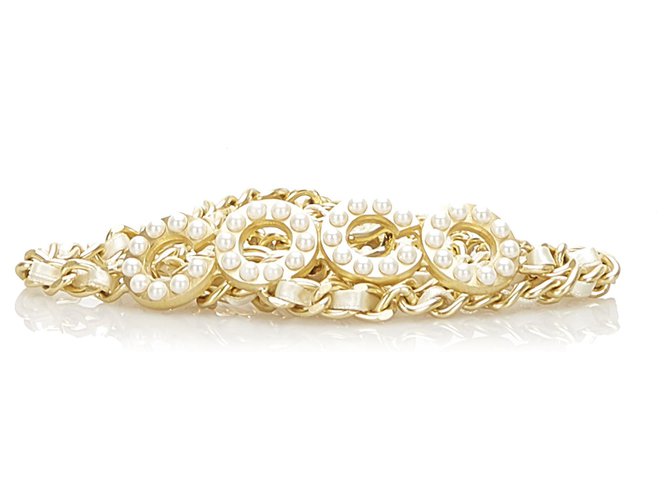 Cintura Chanel Gold Coco con catena di perle finte Bianco D'oro Metallo  ref.287234