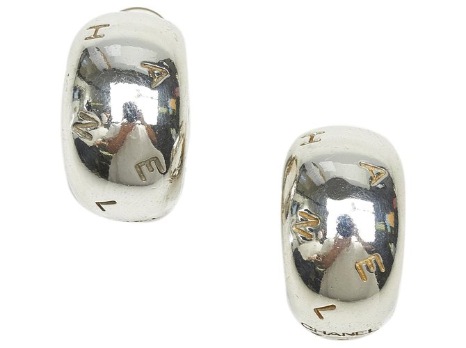 Chanel Silver Logo Clip-on Earrings Silvery Metal  ref.287242