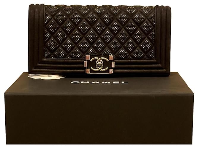 Chanel boy clutch swarovsky ornament Black Leather  ref.287542