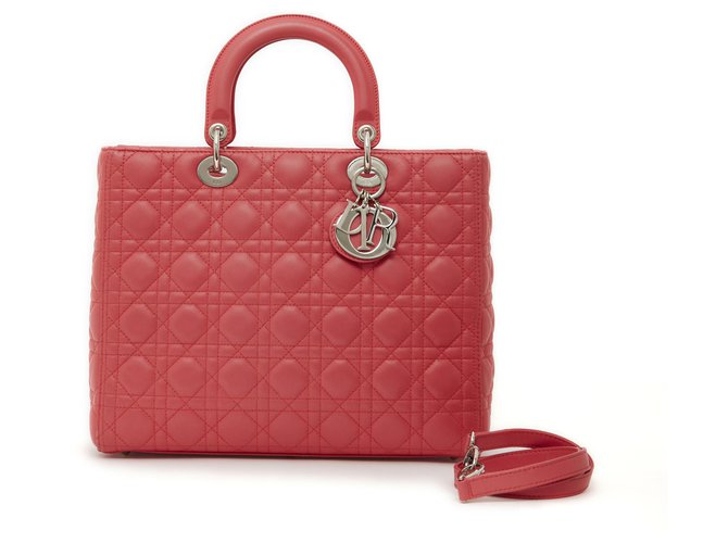 LADY DIOR LARGE PINK FLAMINGO Leather  ref.287557