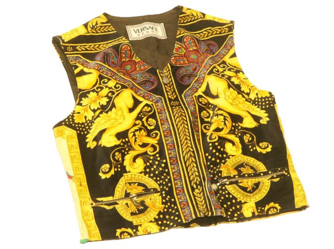 Chaleco GIANNI VERSACE Sport Waist Coat Negro Amarillo Auth ar3562 Algodón  ref.287606 - Joli Closet
