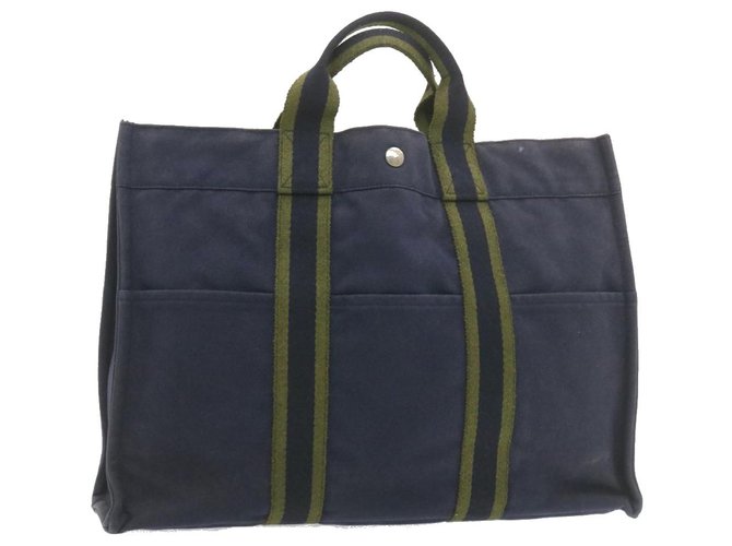 Hermès HERMES cabas MM Hand Bag cotton Navy Auth cr760 Coton Bleu Marine  ref.287642