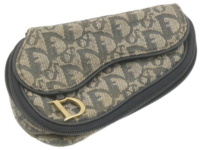 CHRISTIAN DIOR Trotter Canvas Saddle Cosmetic Pouch Navy Blue Auth cr761 Cloth  ref.287644