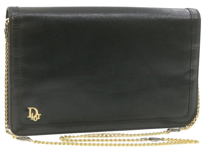 Christian Dior 2Way Chain Clutch Shoulder Bag Black Leather Auth ar3655  ref.287699
