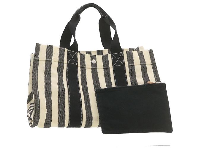 Hermès HERMES Cannes MM Borsa a mano Nero Bianco Canvas Auth yt070