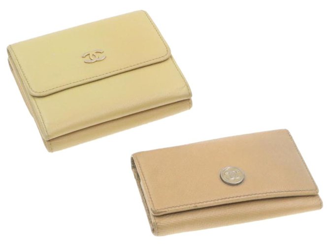 CHANEL Wallet Key Case 2Set Beige Leather CC Auth yt100  ref.287861