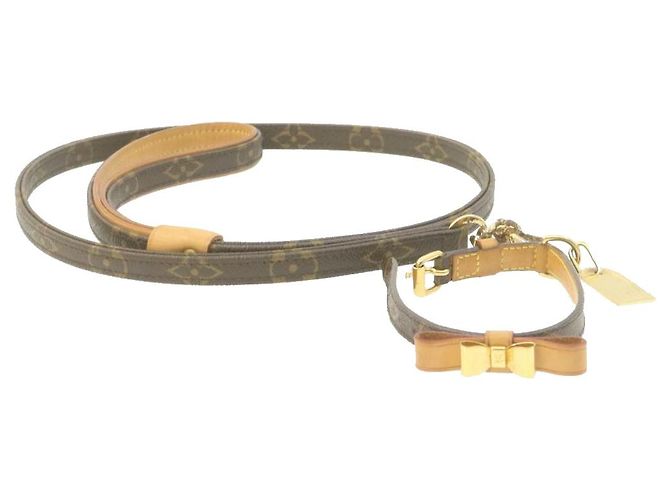 LOUIS VUITTON Monogram Leash Colier Baxter MM Dog Lead Collar Set LV Auth 20744