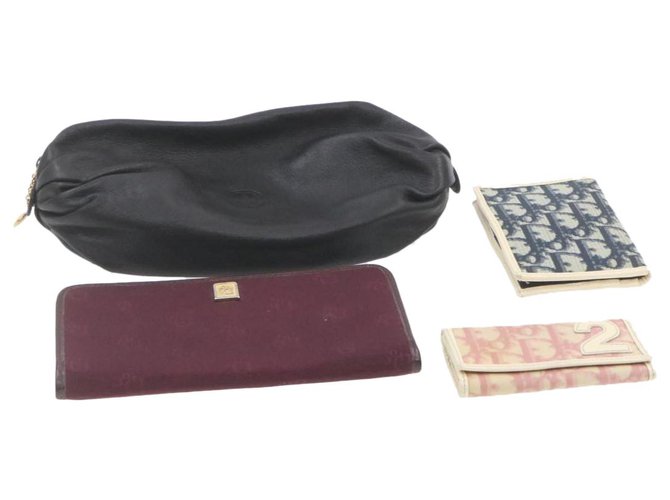 CHRISTIAN DIOR Trotter Canvas Wallet Pouch Card Key Case 4et Auth rd1831 Black Pink Blue Leather  ref.287899