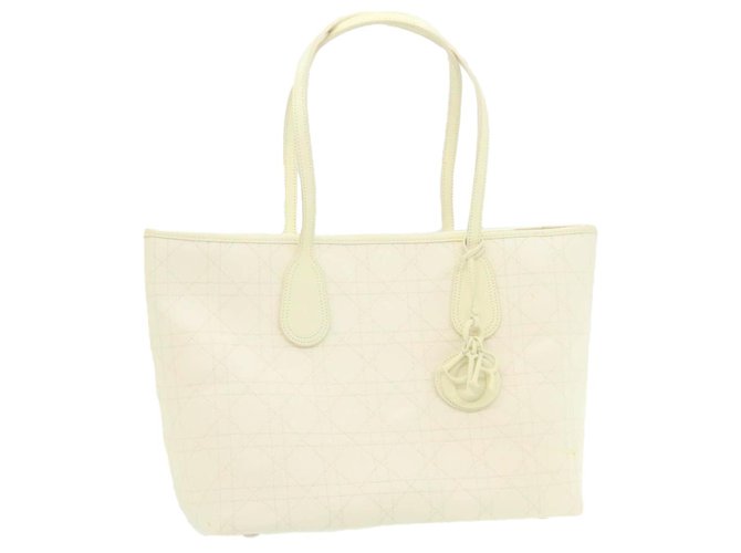 CHRISTIAN DIOR Canage Tote Bag Cuir PVC Blanc Auth rd1900 Toile  ref.287930