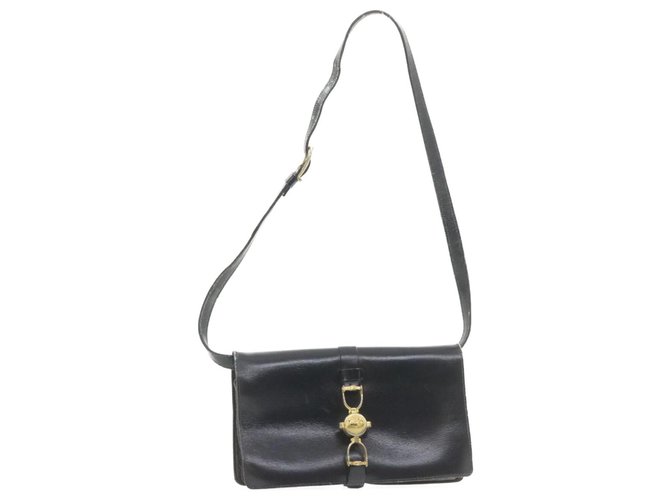 Céline Bolsa de Ombro para Carruagem de Cavalo CELINE em Couro Preto Auth rd1927  ref.287938