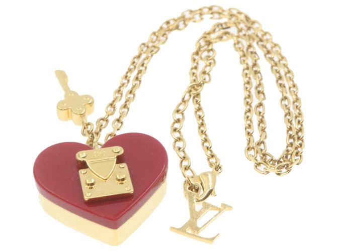 LOUIS VUITTON Heart Necklace Pendant Pink Gold Tone LV Auth 20954