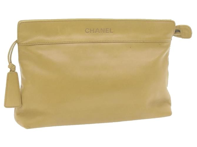 CHANEL Lamb Skin Clutch Bag Beige CC Auth gt662 Cloth  ref.288103