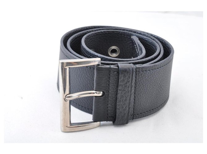 PRADA Leather Belt Black Auth 10342 