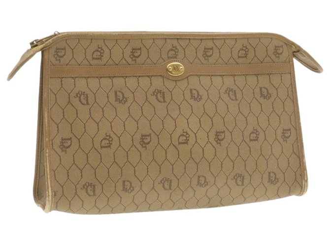 CHRISTIAN DIOR Honeycomb Clutch Bag PVC Leather Beige Auth 19697 Cloth  ref.288267