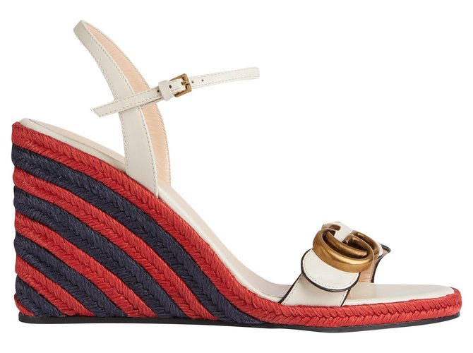 gucci Women's espadrille sandal with lined G White Red Blue Leather  ref.288302
