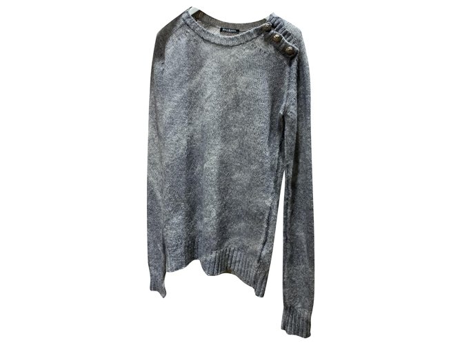Warm Balmain knitted sweater Grey Wool  ref.288403
