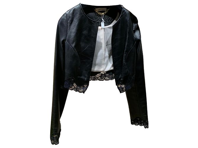 Autre Marque Beayukmui Lederjacke mit Spitze Schwarz