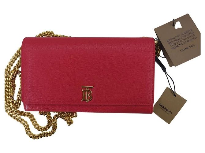 Burberry Monogram Leather Wallet on a Chain Red