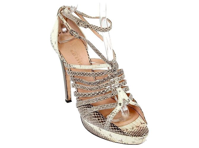Jean Paul Gaultier Python Sandalen mit Plateau Braun Beige Python drucken