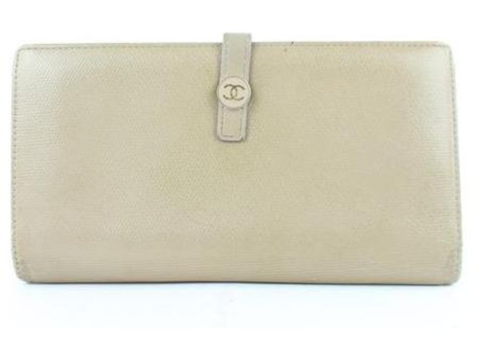 Chanel Taupe Cc Button Line Long Bifold Wallet Beige  ref.288530