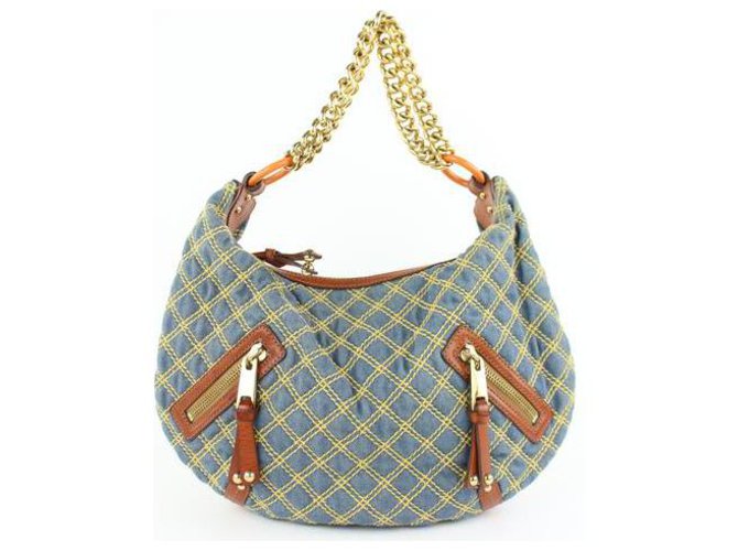 Marc Jacobs Quilted Denim Chain Hobo Blue  ref.288605