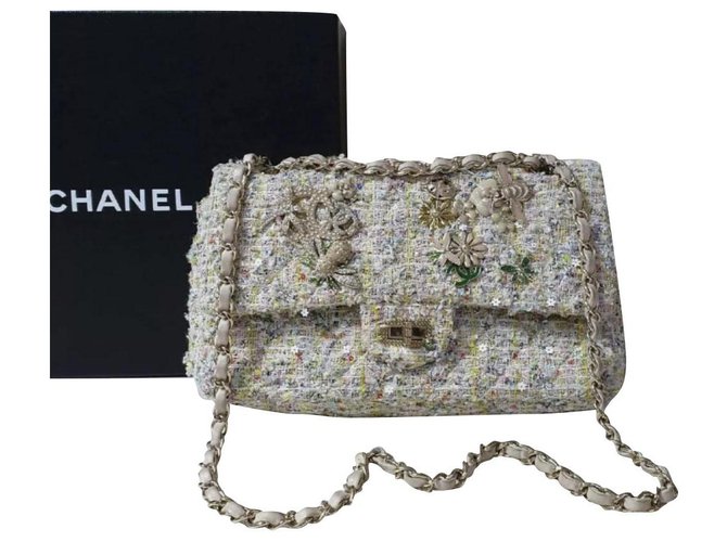 Chanel 2.55 Reemitir Classic Flap Limited Garden Party 225 saco de tweed forrado Multicor  ref.288767